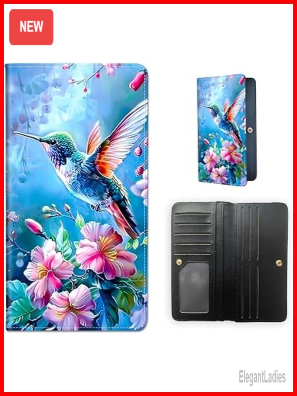 RFID Blocking Bifold Wallet with Hummingbird Pattern, Faux Leather Credit Card